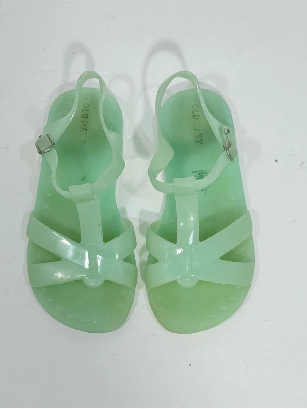 Old Navy Mint Green Strappy T Sling Back Snap Closure Jelly Sandals Sz 11 Kids